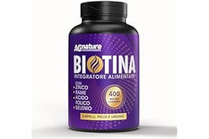 AG NATURE Biotina Capelli per Crescita e Anticaduta Donna Uomo 400 MicroCpr | Integratore per Capelli con Selenio Zinco e Acido Folico per Unghie e Pelle Sana