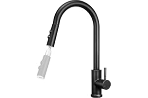 CHEERHOM Bateria kuchenna czarna, wysokociśnieniowa armatura kuchenna z wylewką, 2 tryby, obracana o 360°, bateria mieszakowa ze stali nierdzewnej, szczotkowana, do kuchni, łazienki