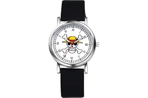 JewelryWe Damklocka, one piece, klockor, anime, tecknad dödskalle, analog, kvartsur, unisex, silikonarmband, romerska siffror
