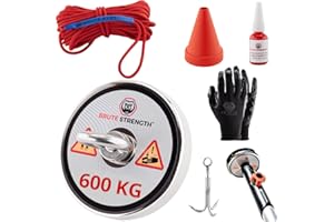 Brute Strength -Juego de pesca imán - 600KG - 120mm - Incluye 20m de cuerda - Guantes - Anzuelo - imanes neodimio - imanes potentes - imanes grandes