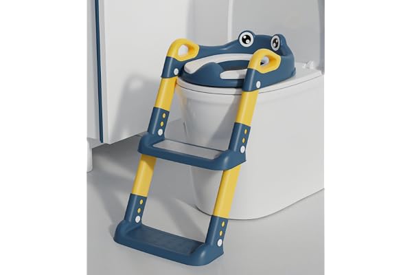 Reducteur Toilette Enfant, Réducteur WC avec Marches, Rehausseur Toilette Enfant avec PU-Coussin, Hauteur Réglable et Pliable, Antidérapante Adaptateur Toilette Enfant