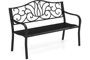 ‎COSTWAY COSTWAY Gartenbank Metall, wetterfeste Sitzbank für 2 Personen, Balkonbank mit Rückenlehne & Armlehne, Metallbank bis 300 kg belastbar, Eisenbank für Garten, Terrasse, Balkon, 127 x 61,5 x 89 cm