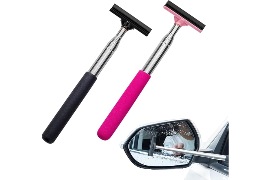 2 PCS Retractable Auto Rearview Mirror Wiper, Retractable Window Squeegee, Mini Squeegee for Cars Windshields Bathroom Mirrors and Countertops