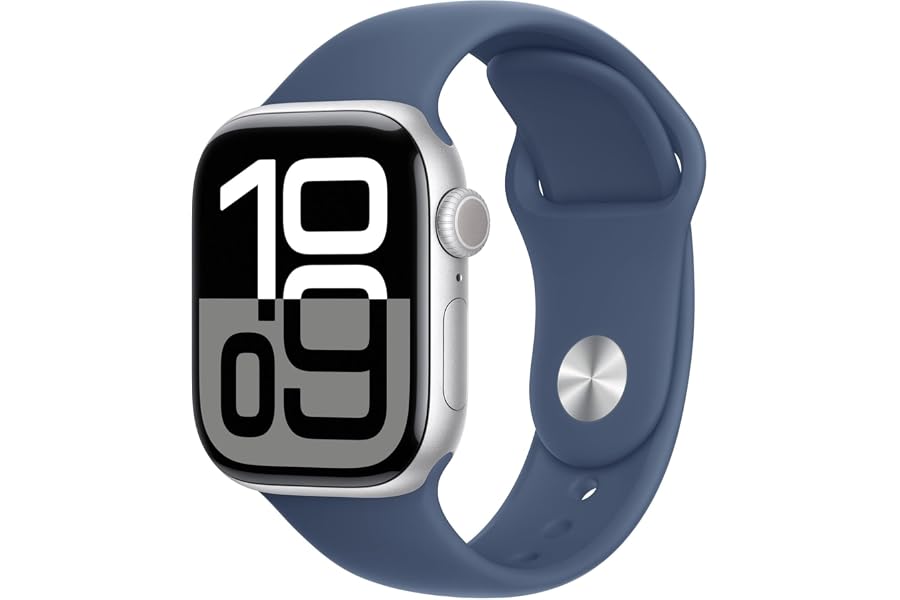 Apple Watch Series 10 (GPS+ Cellular, 46MM) Silbernes Aluminiumgehäuse mit Jeans-Sportband (Generalüberholt)