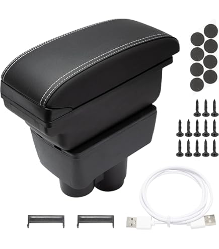 Accoudoir Central Coulissant Pour Dacia Duster I 2010-2015 - Rangement Supplémentaire, Ports USB, Similicuir Noir