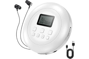 Gueray Reproductor de CD Portátil con Auriculares Pantalla LCD Protección Anti-Salto Reproductor de CD Personal HiFi Classic CD Reproductor de Música Memoria (Blanco)
