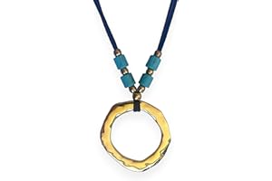 ASTER ALHELÍ – Colgante Mujer Artesanal Dorado con Piedras Turquesas – Collar Largo Ajustable con Antelina Marrón – Accesorio con Significado – Ideal para Regalo (Dorado)