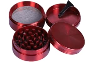 CYH Grinder di Spezie, Tritino in Metallo, con polline Catcher, Realizzato in Titanio Lega di Zinco, Diamante a Forma di Denti, Grinder in 4 Pezzi, Rosso
