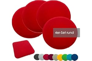 heimtexland® - Set di 4 cuscini per sedia, in feltro, rotondi, 35 cm, Typ631, colore: rosso