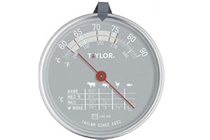 Taylor Pro Thermomètre à Viande au Four, Jauge de Température de Cuisine Adaptée au Four avec Sonde, Idéal pour la Viande, le Poisson et le Barbecue, Sonde avec Tableau des Cuissons, Acier Inoxydable