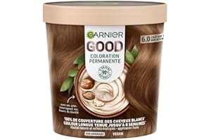 Garnier - Coloration Permanente - Sans Ammoniaque - 90% d'Ingrédients d'Origine Naturelle - Formule Vegan - Beurre de Karité - 100% Couverture Cheveux Blancs - Châtain Très Clair Mocaccino (6.0)- Good