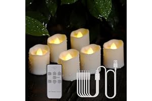 BOWKA 6 velas LED recargables con mando a distancia, temporizador y cable de carga USB, velas parpadeantes sin llama, para exteriores, fiestas, jardín, Navidad, bodas, decoración (blanco cálido, 6