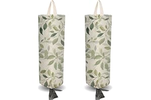 CRASPIRE 2 pz Porta Sacchetti della Spesa in Plastica con Foglie Verdi con 4 Ganci Riutilizzabili da Parete Resistente in Tela Impermeabile Lavabile Organizer per La Casa Cucina Negozio