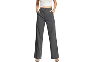 femiss Women's Wide Leg Trousers Tailored Office Work Smart Formal Relaxed Fit Trouser