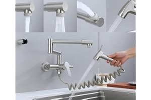 Vikbar kökskran, kökskran väggmontering, diskbänkskran, med 360° vikt roterande rör, varmt och kallt, multifunktionell sprayd