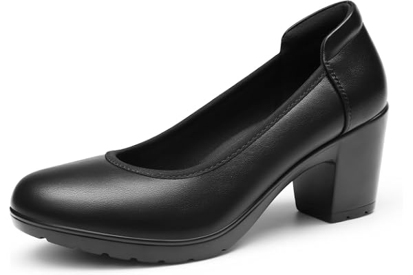 DREAM PAIRS Damers tjocka pumps med stängd tå, låga blockklackar för arbete, bekväm rund tå för klänning och bröllop