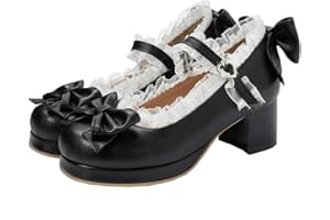 MISSUIT Mary Jane Damenschuhe Pumps mit Blockabsatz und Schleife