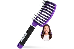 Haarbürste SAKKAL Haarstyling Bürste für Lange Feine Dicke Lockige Haare ohne Ziepen, Profi Entwirrungsbürste mit Griff, Wildschweinborsten Profi (Violett)