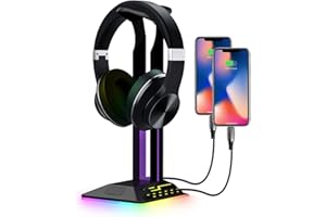 KALAHOL RGB Headset Halterung, Gaming Zubehör Kopfhörer Ständer mit 2 USB- und 1 Typ C Ports für PC-Gamer, Stabil LED kopfhörerständer für alle Kopfhörer, Geschenk für Geburtstag, Jungen, Weihnachten