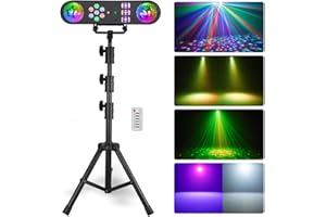 Eyeshot 5-in-1 LED DJ Stand Light System with Kaleidoscope Ball, Par Light, Red Green Pattern, Strobe/UV Effect, Portable T-bar Kit for Disco Party DJ Stage Lighting
