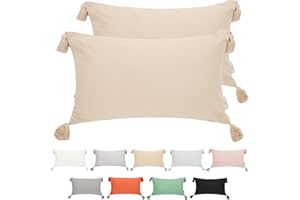 Viste tu hogar Pack 2 Funda de Cojín 100% Algodón con Borlas, Cremallera Oculta, Tejido Suave y Transpirable, Estilo Bohemio Chic para Salón, Dormitorio o Terraza, Marrón, 30X50CM