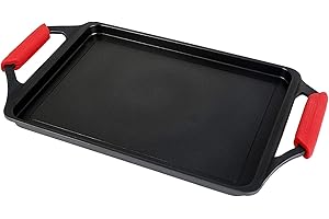 WECOOK! Ecostone Grillplatte Induktion | 43x25 cm Antihaft XTRA DUPONT PFOA-frei | 5mm Aluminium, Abnehmbare Silikongriffe | Für Alle Herdarten, Schwarz