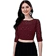 Pujia Mills Womens Readymade Fancy Sifli Work Half Sleeve Saree Blouse.