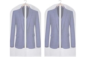 ZPLASK 2 Pcs Garment Bags, Garment Bag, Suit Covers for Hanging Clothes, Translucent Clothes Covers Protector Bags with Zipper for Dress Shirts Suits Jackets Coats Storage (60X100Cm)