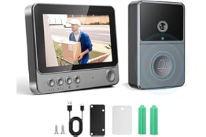 STRIXORN Sonnette sans Fil avec Caméra, IP65 Exterieur Etanche, 1080P HD Écran 4.3", 2.4G Sonnette Vidéo sans Fil, Audio Bidirectionnel, Vision Nocturne, Résistant aux intempéries, Supporte la MicroSD