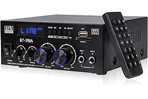 AWKAQUN 1000W Amplificateur, Bluetooth 5.3 Audio, Stéréo Audio Récepteur Ampli HiFi à 2.0 CH 60W x2 avec Bass/Treble/AUX/FM/MIC/USB, Convient pour Deux Haut-parleurs d'environ 10 Pouces, pour Ampli Voiture