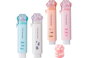 KRYMSON Lot de 4 Gommes à Griffes de Chat Avec Taille-Crayon - Push-Pull, Correctrice Non Marquante, Rétractable - Caoutchouc Portable Pour Bureau et École