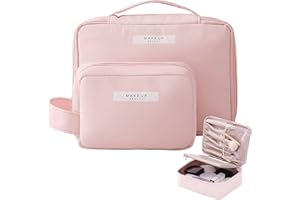 HENGBIRD 2 Impermeable Maquillaje Neceser de Viaje, Bolsa de Aseo de Viaje, Bolsa de Cosméticos de Viaje de Gran Capacidad, Bolsa de Lavado de Viaje Multifuncional, Regalos para Novias Viajes, Baño (Rosa)