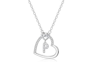LIHELEI Collar para Mujer, S925 Plata A-Z - Colgante Inicial de Nombre con Piedras de Circonita de Corazón Collar para Mamá, Novia, Cumpleaños Navidad Aniversario día de San Valentín Regalo