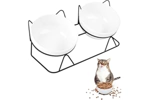 cluis Katzennäpfe, Doppelte Keramische Näpfe für Haustiere mit 15° Geneigtem Stand Katzenschalen Katzenfutter und Wassernäpfe, Anti-Erbrechen-Katzenfutter für Welpen, Katzen und Kleine Hunde