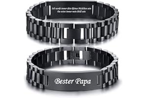 TempBeau Armband Herren Papa Geschenk : Personalisiertes Armreif Edelsathl Schwarz 21.5cm Gravur Männer Glieder armbänder Schmuck Geburtstagsgeschenk Vatertagsgeschenk für Dad