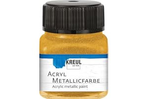 KREUL 77271 - Pintura acrílica metalizada, bote de 20 ml en dorado, glamurosa pintura acrílica al agua con efecto metalizado, de cobertura cremosa, secado rápido y resistente al agua