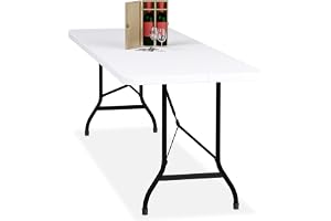 Relaxdays Trädgårdsbord, hopfällbart, HBT: 75 x 220 x 68 cm, plast, stål, väderbeständigt fällbord, utomhusbord, vitt
