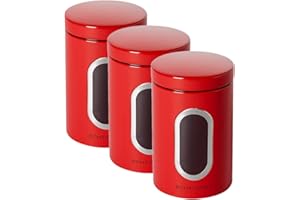 Echtwerk Bote con Ventana para conservar Alimentos como harina, azúcar, muesli o té, 1,4 L, Rojo, 3 Piezas, Acero, 3 Unidades, 3