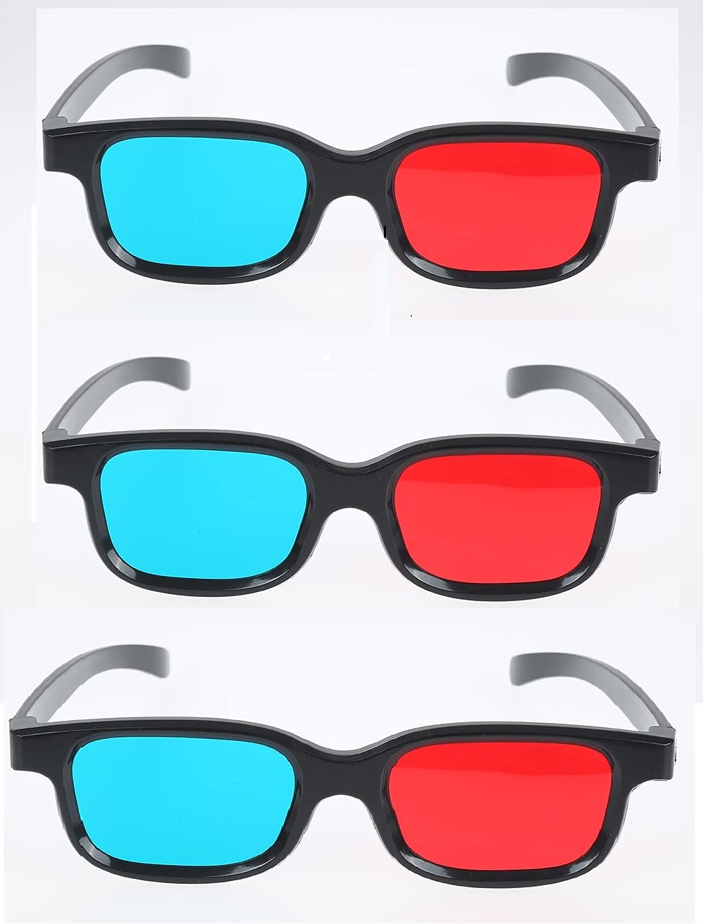 Jambar JD-05-3 Red & Anaglyph/Blue 3D Plastic Frame Glasses (3 Pcs.Pack) for 3D Movie/Books/Magazine�