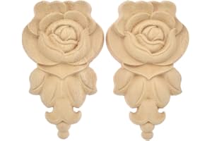 Kesheng 2X Holzornamente Holzrose Holzblumen Schnitzerei für Möbel Schrank Wand Dekor
