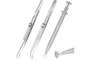 MAKLOEE 3Pcs Piercing Ball Grabber Tool Set, Stainless Steel Jewelry Locking Tweezers Diamond Holder Pick up Tool for Changing Piercing Balls Jewelry Screws Tiny Objects IC Chip Electronic Components