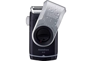 Braun MobileShave elektryczna maszynka do golenia dla mężczyzn w podróży, golarka podróżna z długim trymerem do włosów, prezent dla mężczyzny, M-90, czarna/srebrna | 1 opakowanie