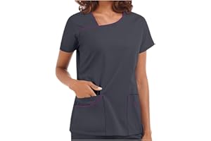 XWANG Abbigliamento da lavoro da donna, uniformi con scollo a V, camicia a maniche corte, maglietta estiva 2021, uniforme da lavoro, casacca da donna taglie forti, cura con tasche
