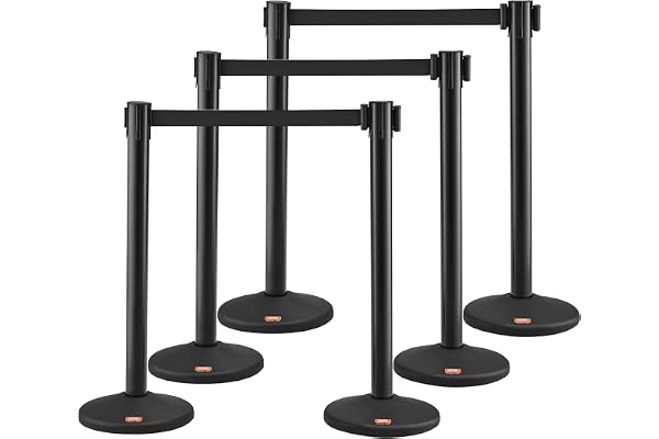 VEVOR Poteau de Guidage 6PCs 93 cm Barrière de Balisage pour Contrôle de Foules avec 4 Rubans Rétractables 200 cm pour Délimitation Séparation File d'Attente en Public École Théâtre Hôtel Exposition