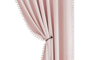 Treatmentex Pompom Blackout Curtains for Bedroom Pink Girls 72 inch Energy Efficient Thermal Insulated Living Room Darkening Curtain Panels Pencil Pleat for Kitchen Nursery Room 50" w x2 Panels