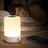Taipow Lampada da Comodino, Abat Jour da Comodino con 4 Porte di Ricarica USB & 8 colori, Touch Dimmerabile Lampada da Tavolo