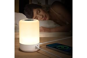 ‎TAIPOW Taipow Lampka Nocna LED z 4-USB Port ładowania & 7 Kolory, Regulowana RGB Dotykowe Lampa Biurkowa Odpowiednia do Sypialni, Salonu, Biura - biały