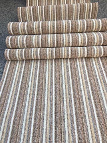 Any length hard wearing berber carpet stair runner, machine washable, modern beige stripe