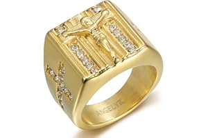 BOBIJOO Jewelry - Bague Chevalière Jésus Croix acier inoxydable Or Doré Plaqué Faux diamants