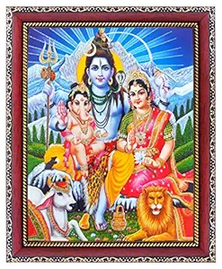 Koshtak Shiva Parvati with Ganesh ji/Shiv parivar Photo Frame for Wall Hanging/Gift/Temple/puja Room/Home Decor Golden Frame with Unbreakable Acrylic Glass for Worship